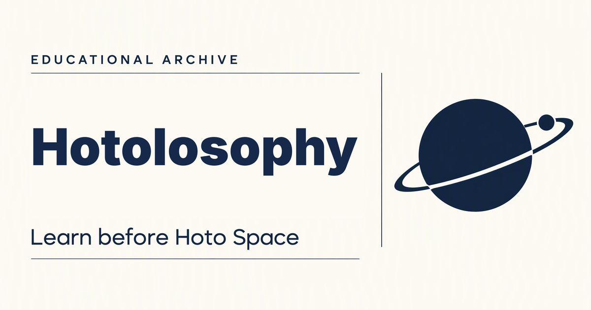 Hotolosophy, Editorial Archive look: heavy navy lettering on warm white beside a solid navy planet with a ring