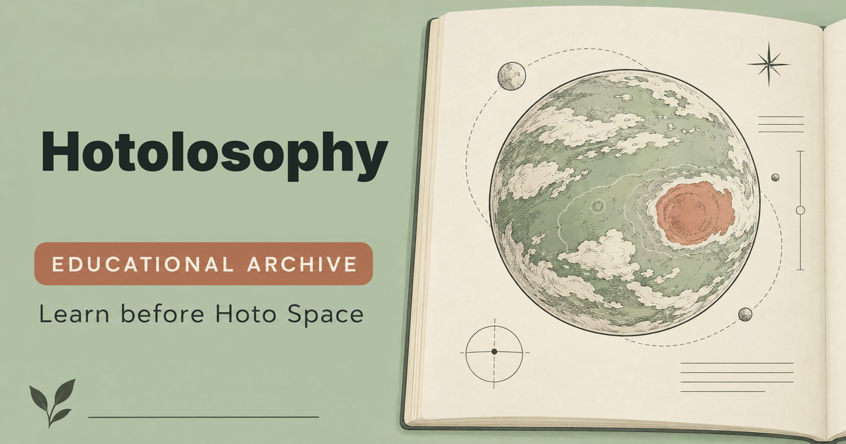 Hotolosophy, Field Guide look: dark lettering on soft green beside an open notebook with a hand-drawn green planet